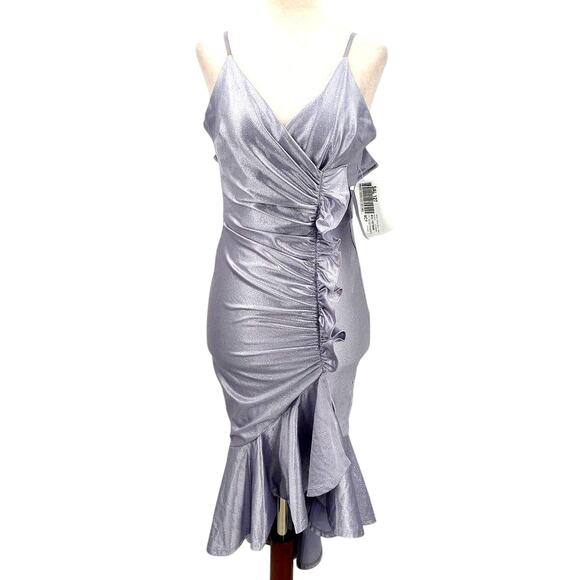 EMERLAD SUNDAE XS lavender sparkle ruffle mermaid high low midi dress B124 - Picture 1 of 7